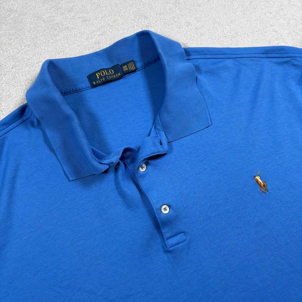 Ralph Lauren Mens Blue Short Sleeve Pony Logo Polo Shirt 3XB Big & Tall Collard